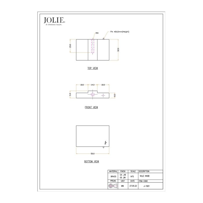 JOLIE JOLIE meubelknop vlak VILLE - verouderd brons