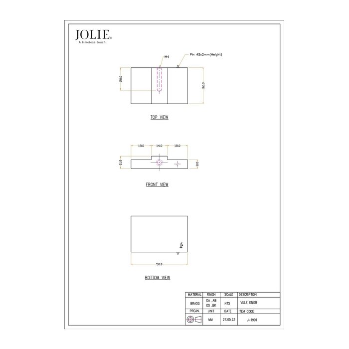 JOLIE JOLIE furniture knob flat VILLE - aged gold