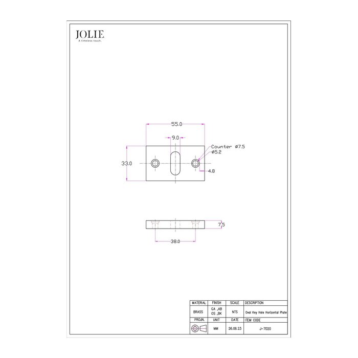 JOLIE Pair of JOLIE key plates 55x33 - aged bronze