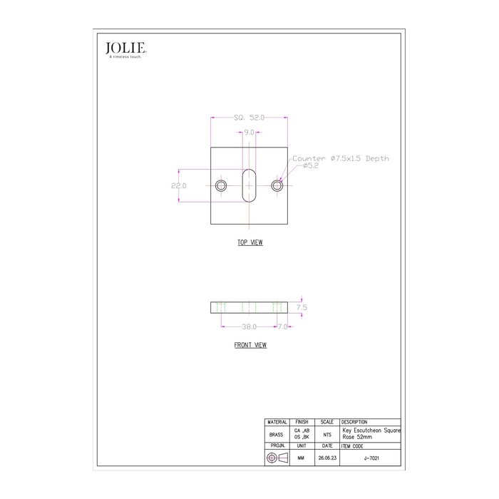 JOLIE Pair of JOLIE key plates 52x52 - aged bronze
