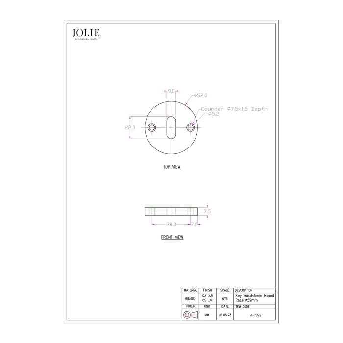 JOLIE Paire de plaques de clés JOLIE Ø52 mm - argent vieilli