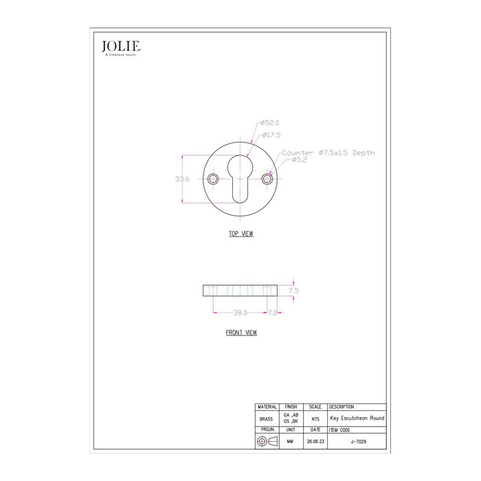 JOLIE Pair of JOLIE cylinder plates Ø52 mm - aged bronze
