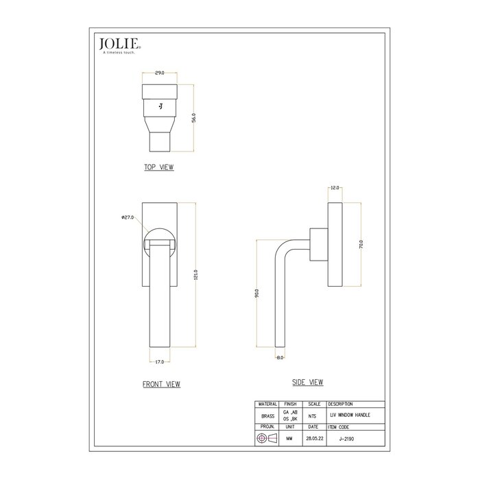 JOLIE JOLIE raamkruk "LIV" Draai- kiep ramen - verouderd brons