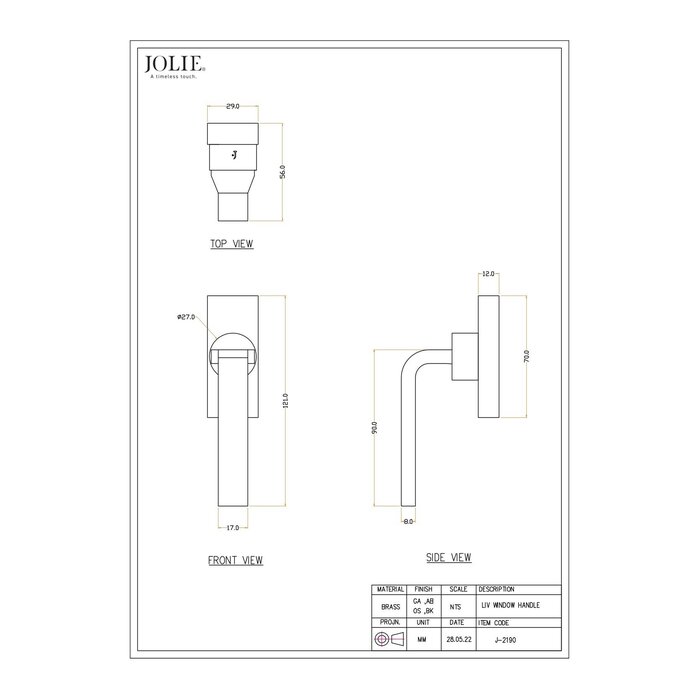 JOLIE Poignée de fenêtre JOLIE « LIV » pour fenêtres oscillo-battantes - or vieilli