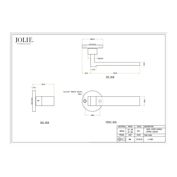 JOLIE Pair of JOLIE ANVIL door handles in aged bronze