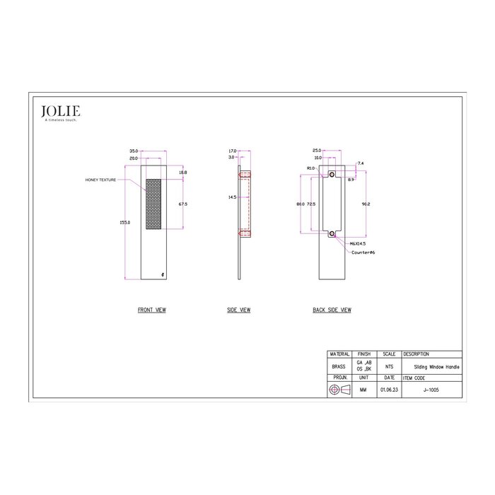 JOLIE JOLIE hefschuifgreep/schuifdeurkom ANVIL - Verouderd brons