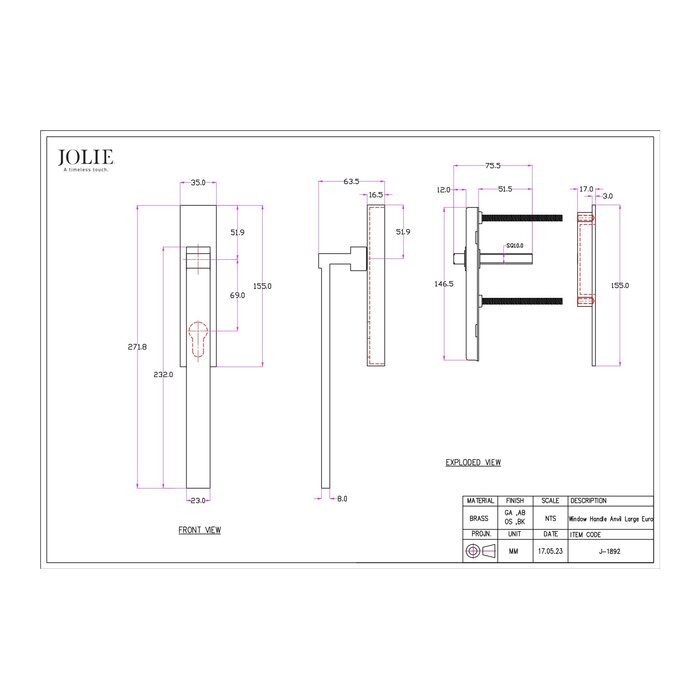 JOLIE JOLIE Hebe- und Schiebegriff/Schiebetürgriff ANVIL – Antikschwarz