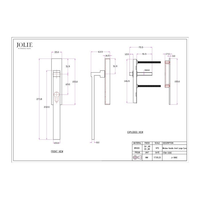 JOLIE JOLIE hefschuifgreep/schuifdeurkom ANVIL - Verouderd goud