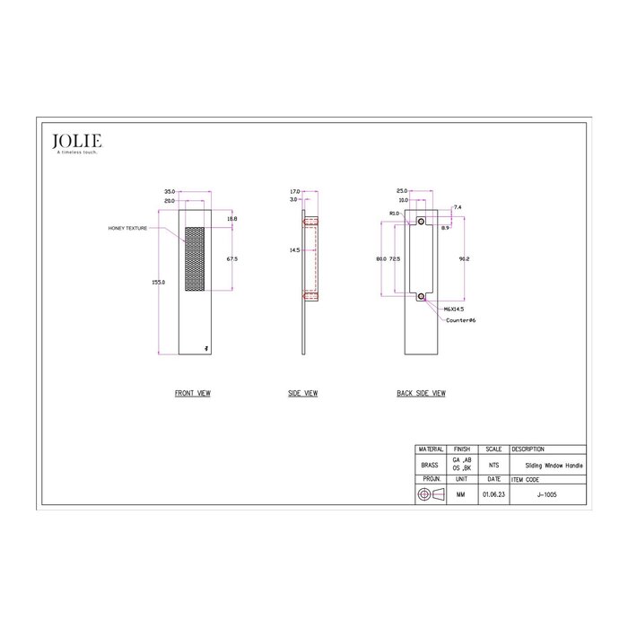 JOLIE JOLIE lift and slide handle/sliding door handle ANVIL - Aged gold