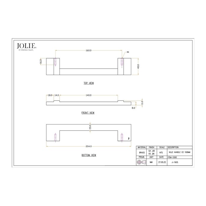 JOLIE Poignées de meubles JOLIE VILLE - or vieilli