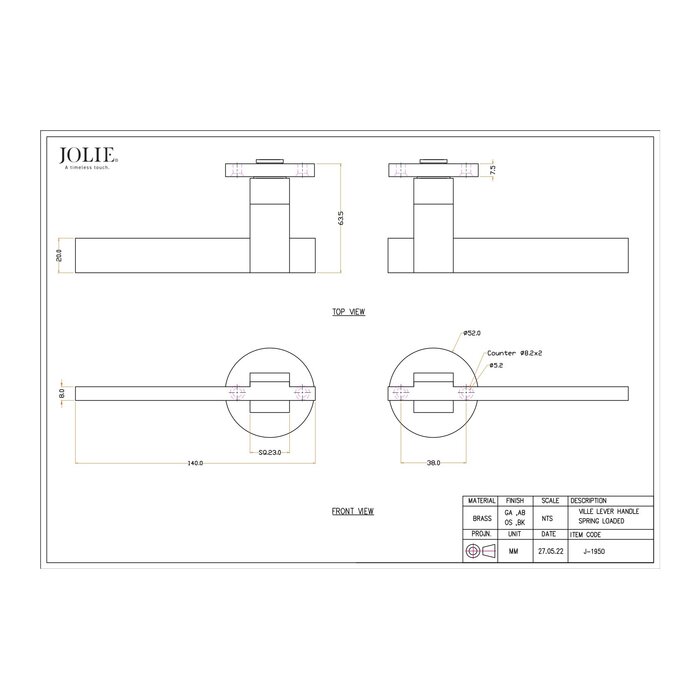 JOLIE Pair of JOLIE door handles "VILLE" in aged bronze