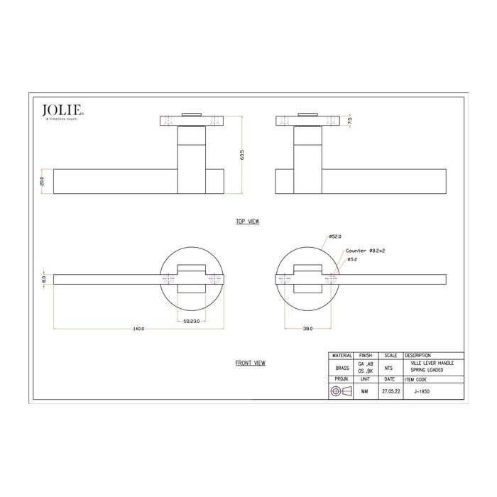 JOLIE Pair of JOLIE "VILLE" door handles in aged black