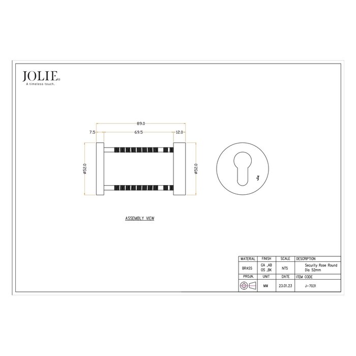 JOLIE Veiligheidsrozet rond Ø52 mm in verouderd zilver