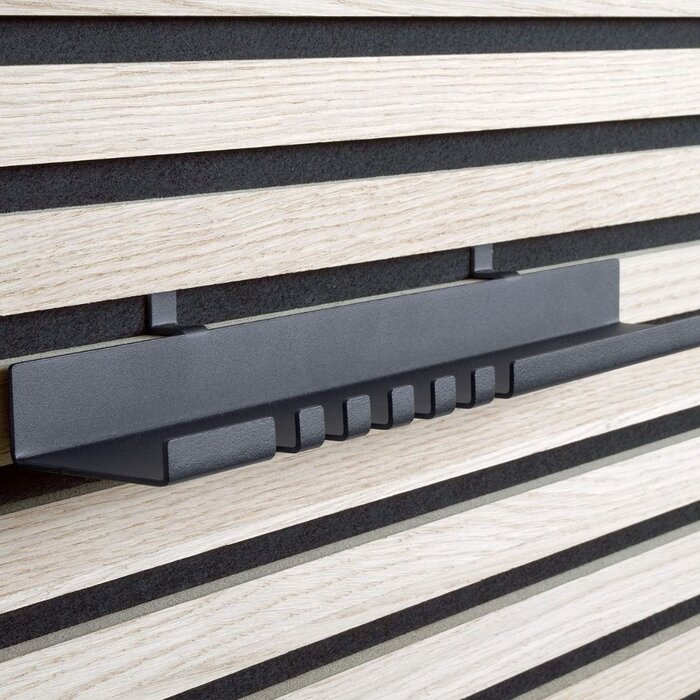 Dulimex Étagère murale en acier noir avec crochets pour panneaux acoustiques – porte-clés 300 mm