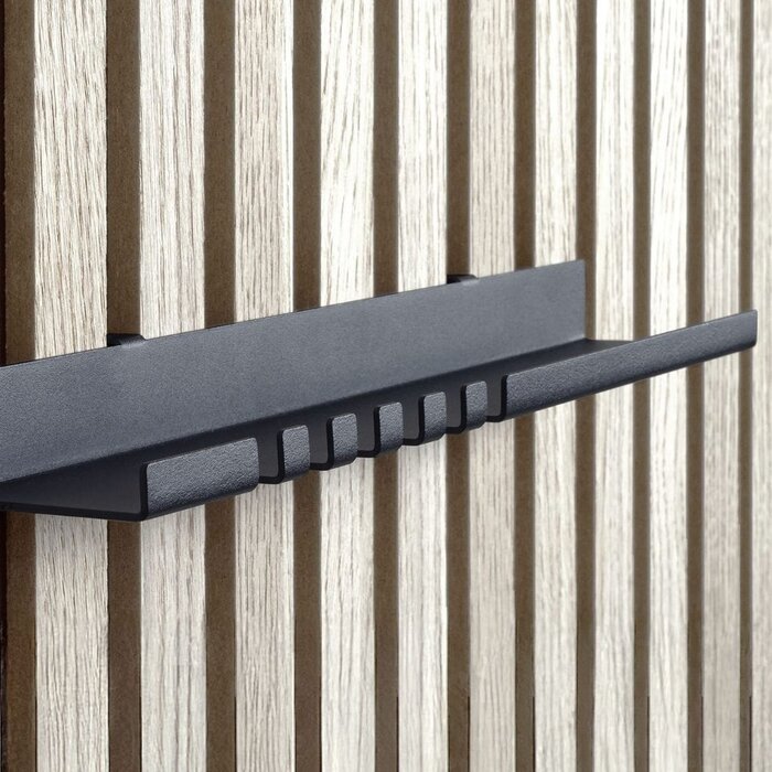 Dulimex Zwarte stalen wandplank met haakjes voor akoestische panelen – sleutelrek 300 mm