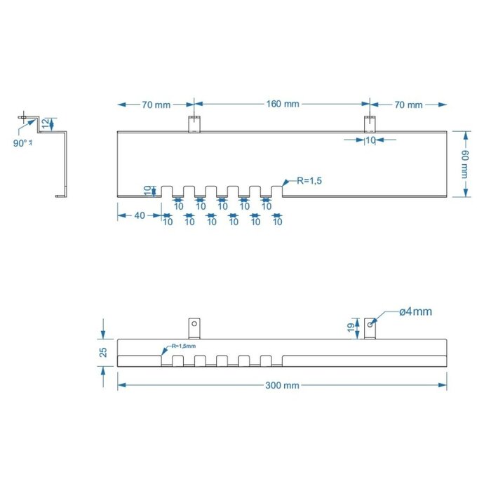 Dulimex Black steel wall shelf with hooks for acoustic panels – key rack 300 mm