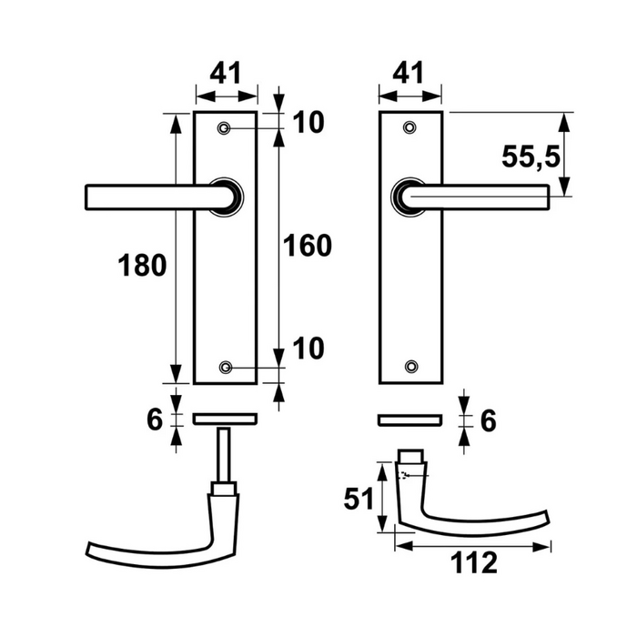 DKS Poignées de porte en aluminium gris anthracite EDGE sur plaque courte avec bloc de poignée
