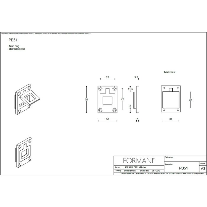 Formani Formani luikring Piet Boon ONE-PB51 rechthoekig - RVS