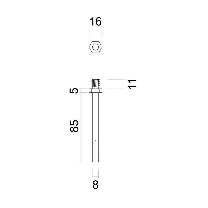 HDD Stift 8x8mm deurklink + draadstang M10 voor vaste knop
