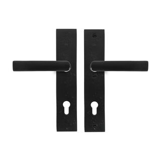 Dauby Pair of door handles on shield Q PH1930+PH1930 - Aged iron - black (VO)