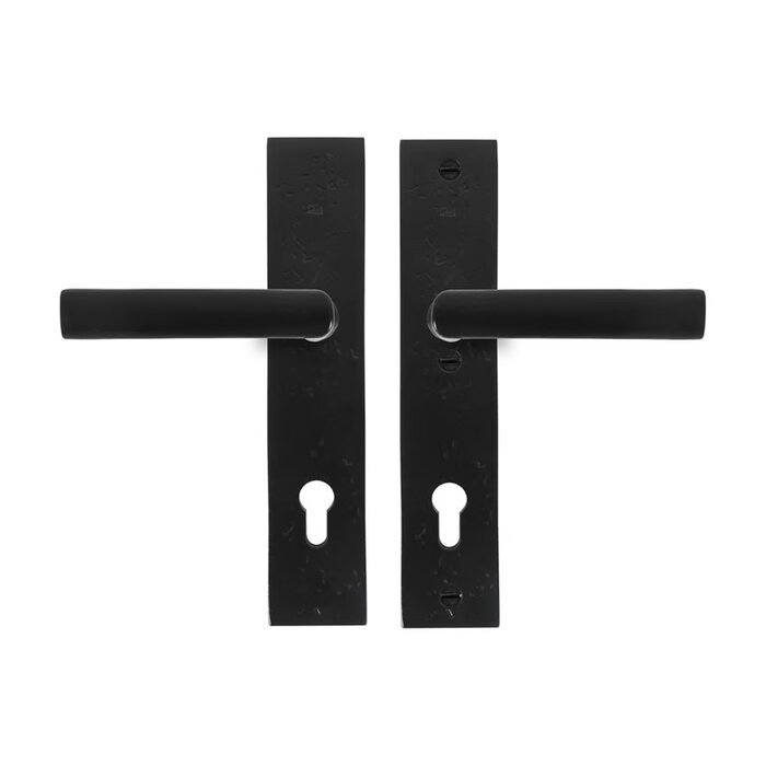 Dauby Pair of door handles on shield Q PH1930+PH1930 - Aged iron - black (VO)