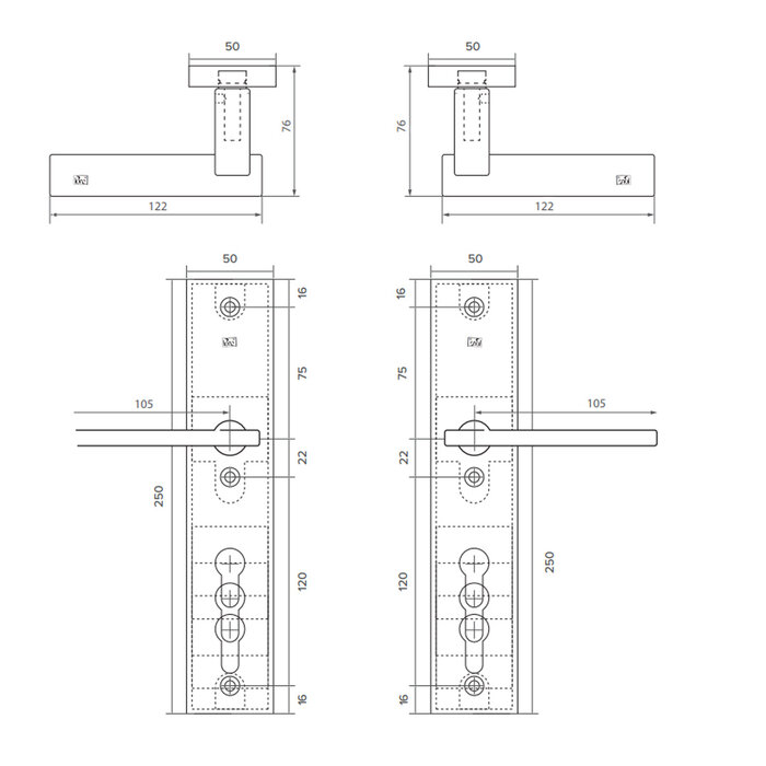 Dauby Pair of door handles on shield Q PH1930+PH1930 - Aged iron - black (VO)