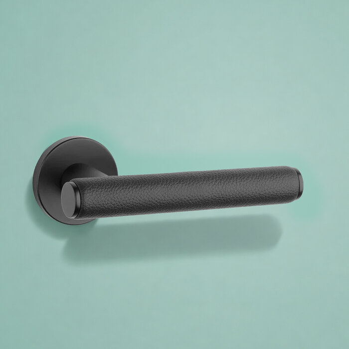 Aprile Solid Aprile door handles EGERIA Ø52mm - matt black/black leather