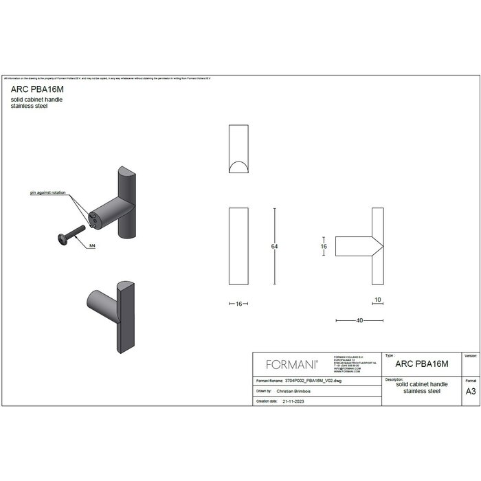 Formani Formani furniture knob ARC PBA16M - Matte black PVD