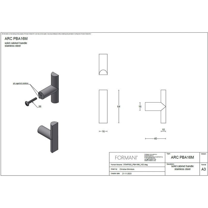 Formani Formani Möbelknopf ARC PBA16M - Edelstahl matt