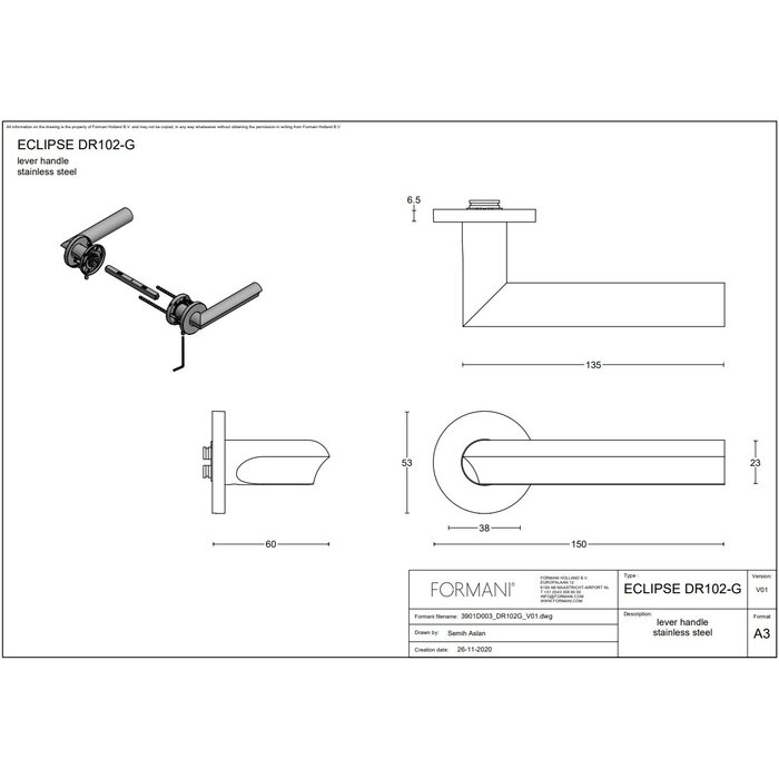 Formani Formani door handles "ECLIPSE" DR102-G spring-loaded - Light bronze PVD