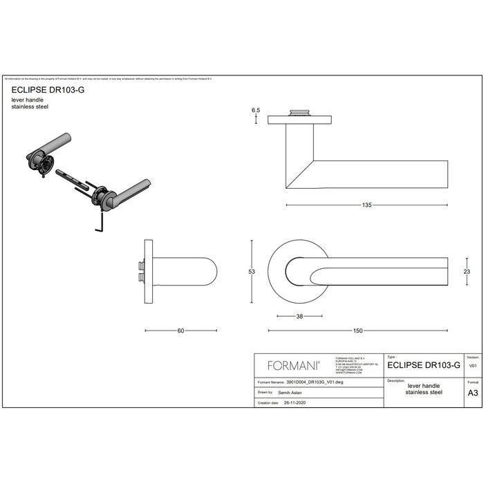 Formani Formani door handles "ECLIPSE" DR103-G spring-loaded - Light bronze PVD