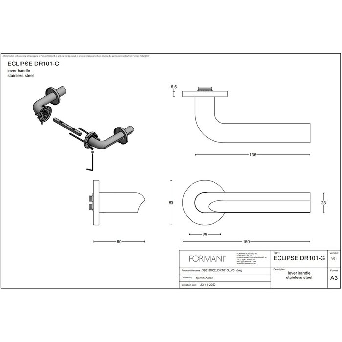 Formani Formani door handles "ECLIPSE" DR101-G spring-loaded - Light bronze PVD