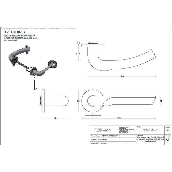 Formani Solid Formani door handles "RIVIO" GL102-G spring-loaded - Matt black PVD