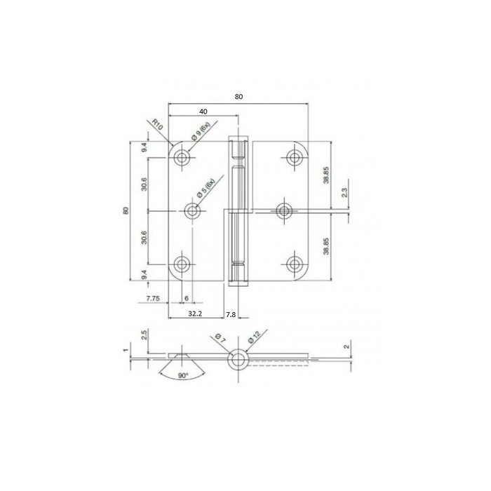 STERK Stainless steel hinge 80x80x2.5mm - Basalt anthracite gray PVD
