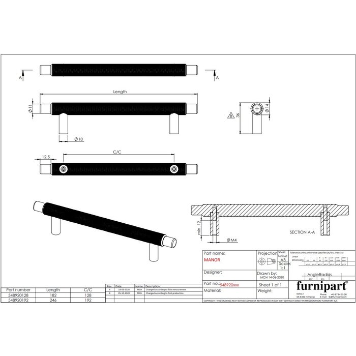 Furnipart  Matt bronze Furnipart furniture handle MANOR cross-cut