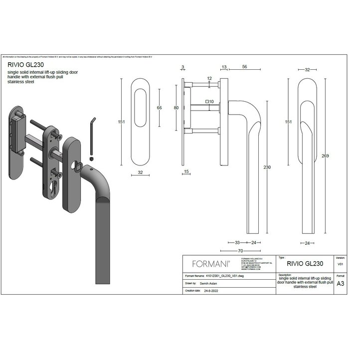 Formani Formani lift-and-slide handle with sliding door handle RIVIO GL230 - Matt stainless steel