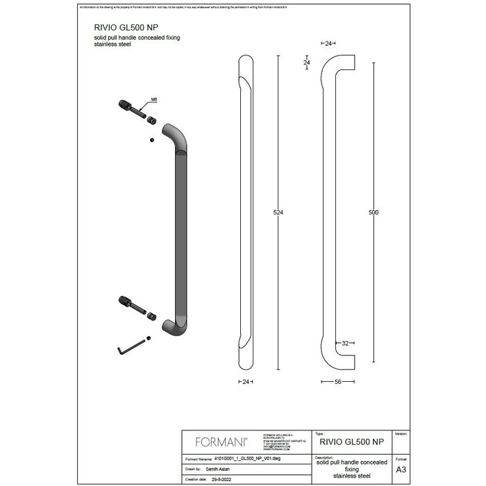 Formani Formani front door handle RIVIO GL500 NP/PS/PA - matt gold PVD