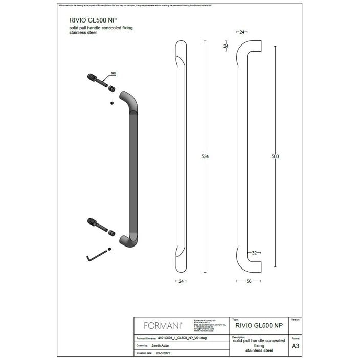Formani Formani voordeurgreep RIVIO GL500 NP/PS/PA - licht brons PVD