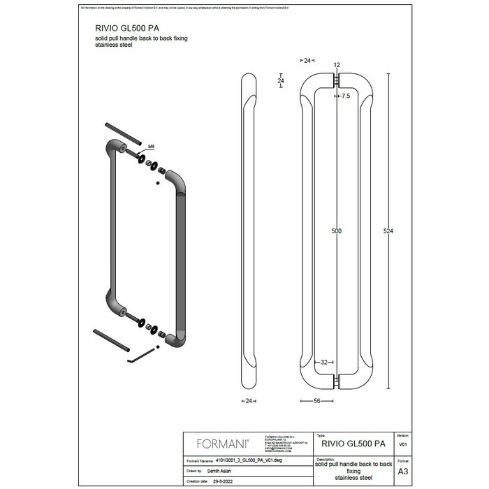 Formani Formani front door handle RIVIO GL500 NP/PS/PA - light bronze PVD