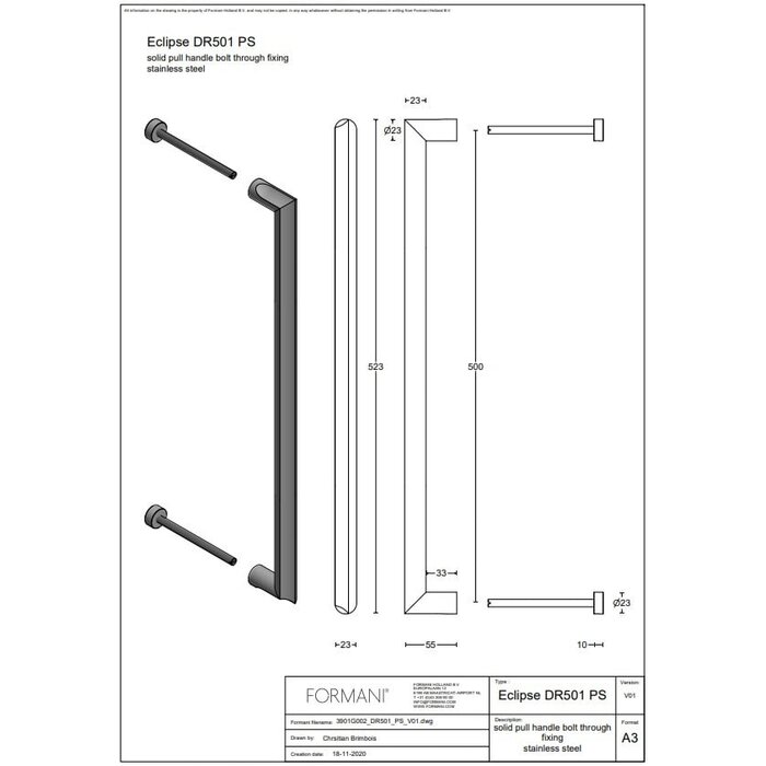 Formani Formani voordeurgrepen ECLIPSE DR501 NP/PS/PA - Licht brons PVD