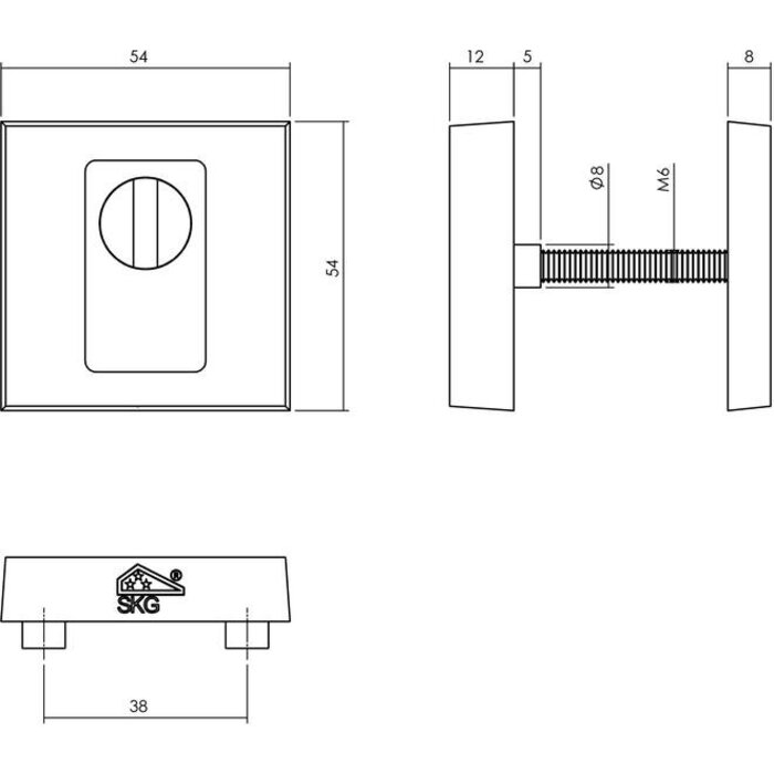 Olivari Olivari SKG3 Sicherheitsrosetten, quadratisches Profil 54x54x12mm, Zylinderloch mit Kernausziehschutz, PVD-Beschichtung in Anthrazit-Matt-Titan