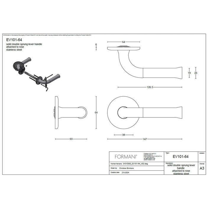 Formani Formani Türgriffe NOUR EV101/64 mit Logo, mattgold PVD