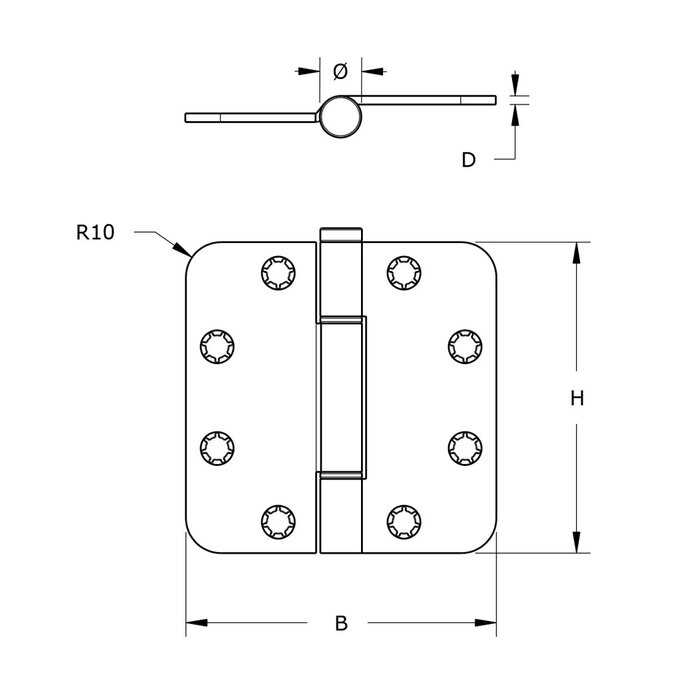 Dulimex Schwarzes Gleitlagerscharnier 89x89 mm mit abgerundeten Ecken - universell