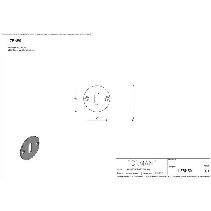 Formani 1 key plate BOSCO LZBN50 - Polished stainless steel