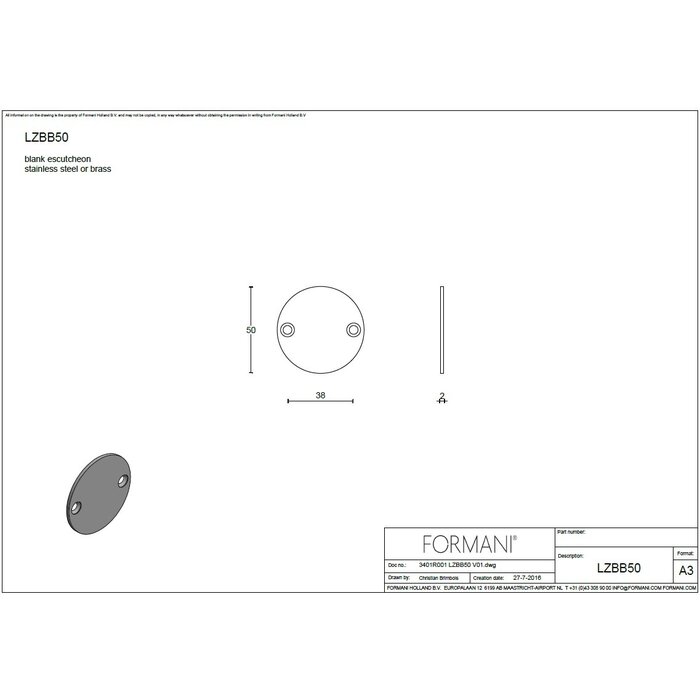 Formani 1 plaque aveugle Formani BOSCO LZBB50 - Acier inoxydable poli