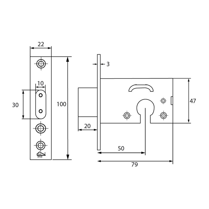 Dulimex Serrure à mortaiser DX SKG**®, angles droits