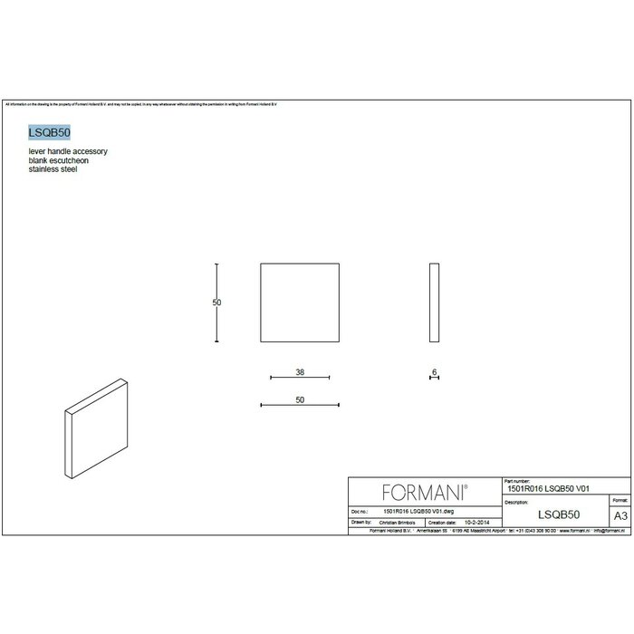 Formani 1 blind plate square LSQB50 square - matt stainless steel