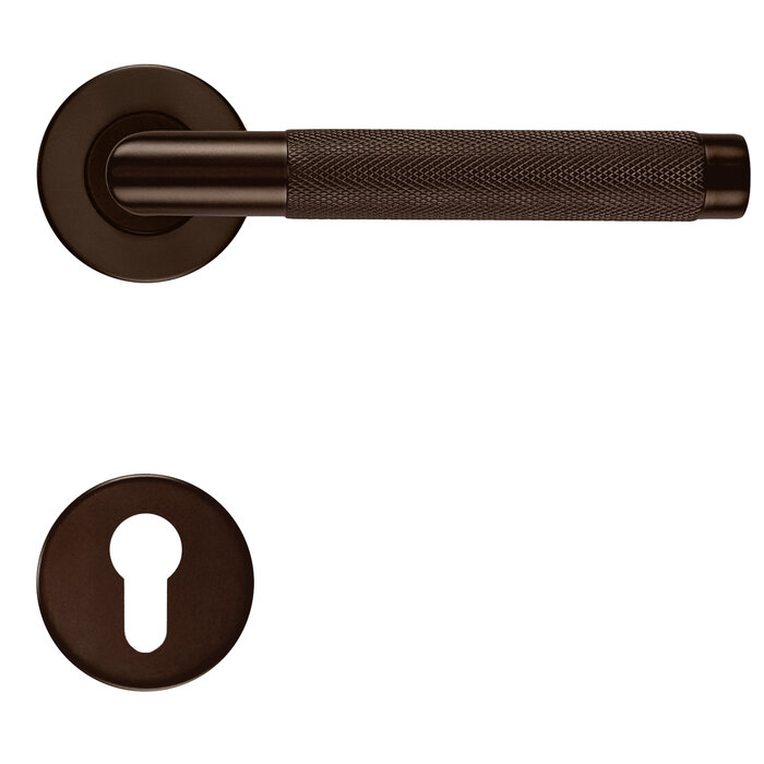 HDD Türgriffe in Mattbronze mit HASHTAG-Motiv auf runder Rosette (Ø 53 mm)