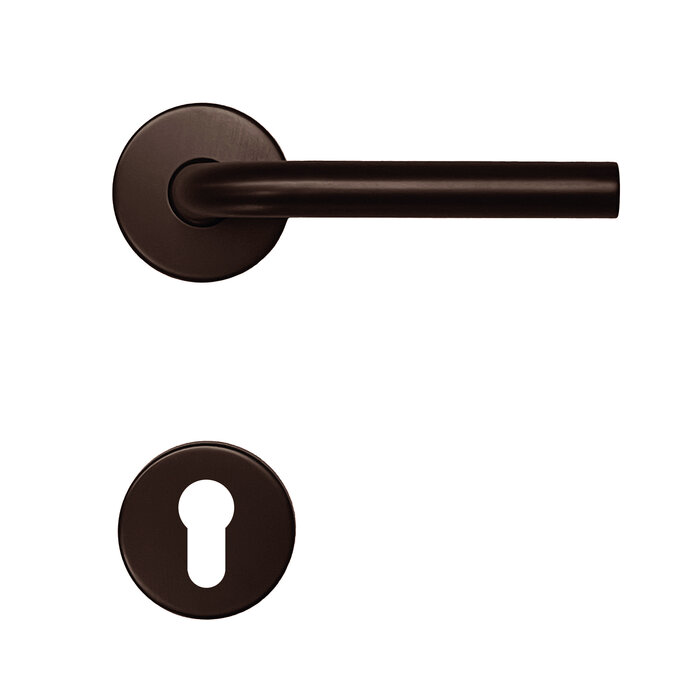 HDD Matt bronze door handles L-SHAPE 19 mm on round rosette Ø 53 mm
