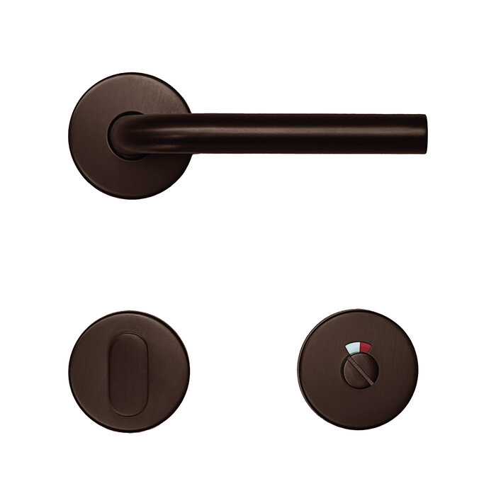 HDD Poignées de porte en bronze mat en forme de L, 19 mm, sur rosace ronde Ø 53 mm